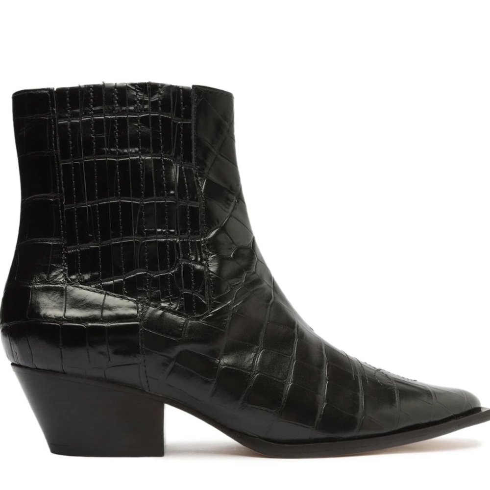 NWT DUSTBAG AND BOX SHUTZ BRIANI CROCODILE EMBOSSED LEATHER BOOTIE